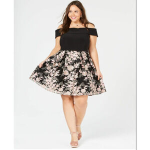 MORGAN & CO Womens Black Spaghetti Strap Knee Length Fit + Flare Dress Plus 20W